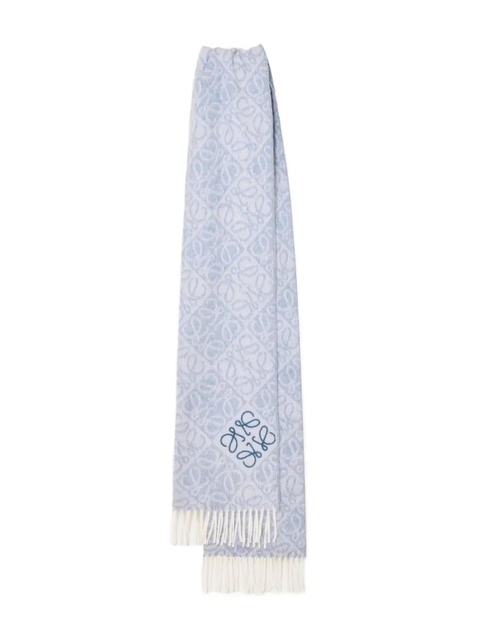 LOEWE anagram-pattern fringed scarf - Blue - zdjęcie produktu nr 1