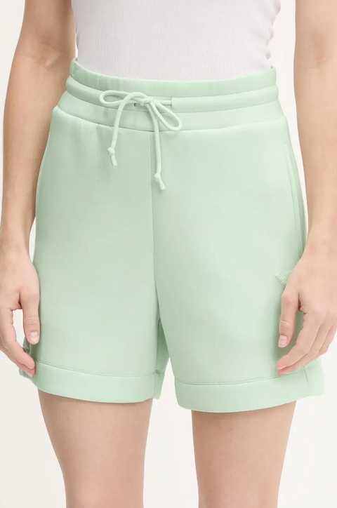 Guess szorty damskie kolor turkusowy gładkie high waist - zdjęcie produktu nr 1