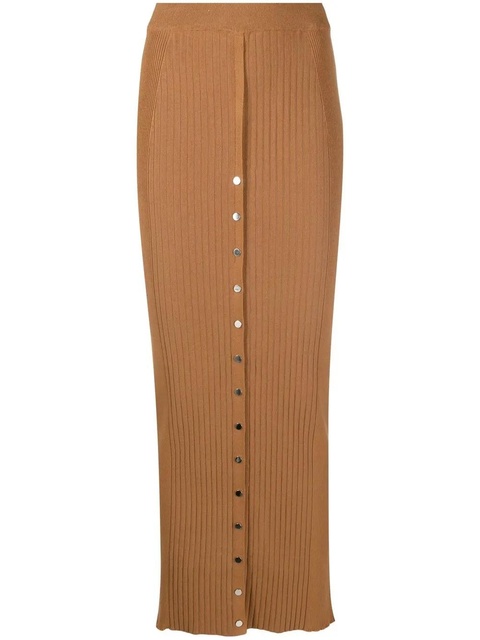 Rabanne ribbed cotton-blend midi skirt - Brown - zdjęcie produktu nr 1