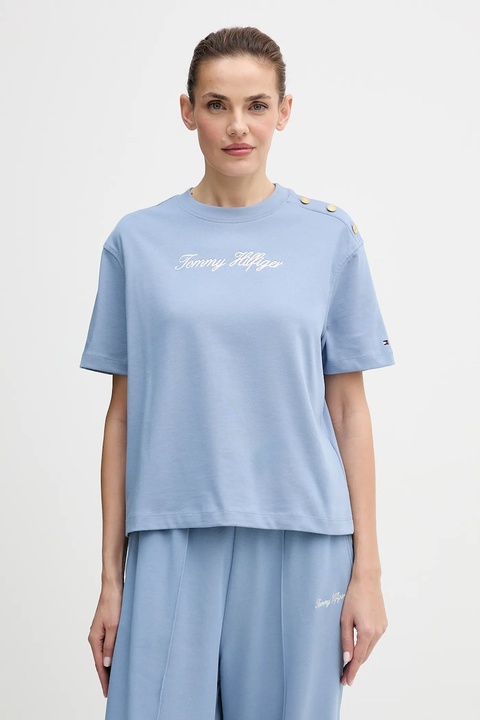 Tommy Hilfiger t-shirt bawełniany damski kolor niebieski WW0WW47819 - zdjęcie produktu nr 1