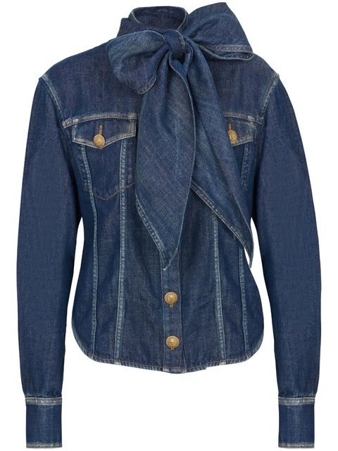 Balmain pussy-bow denim shirt - Blue - zdjęcie produktu nr 1