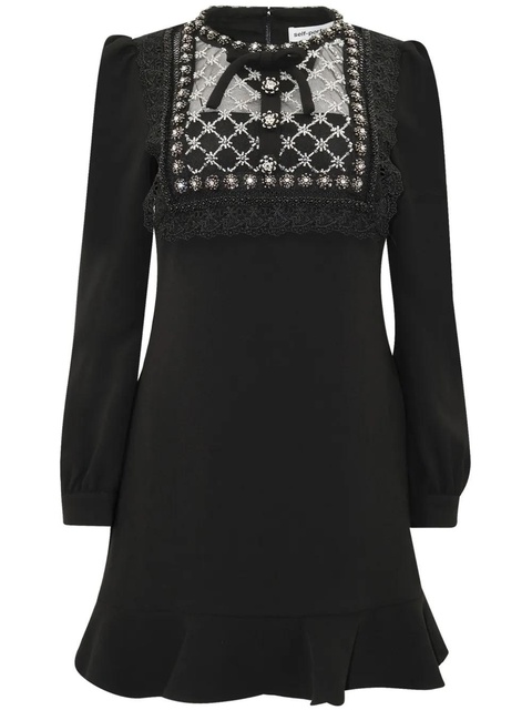 Self-Portrait crystal-embellished long-sleeve minidress - Black - zdjęcie produktu nr 1