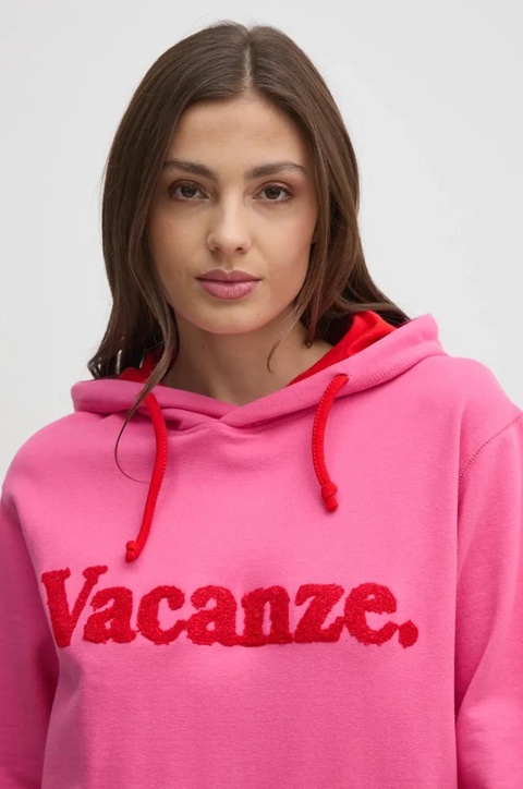 Drivemebikini bluza Vacanze Chenille damska kolor różowy z kapturem z aplikacją 2024-DMBS-027-PR - zdjęcie produktu nr 2