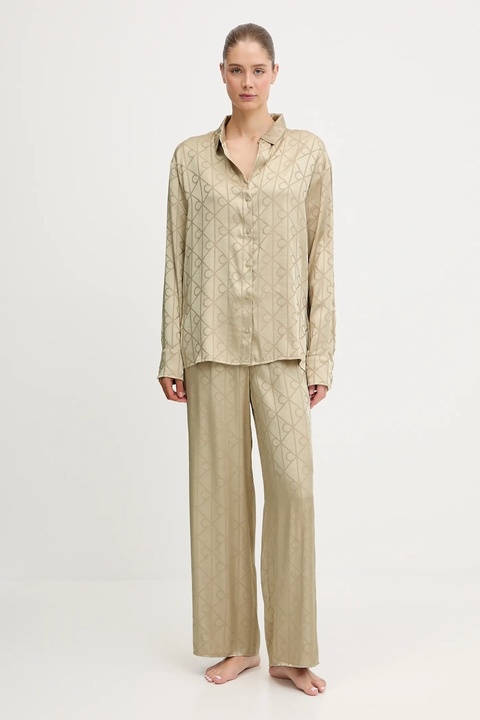 Calvin Klein Underwear piżama damska kolor beżowy satynowa LV00QS7574 - zdjęcie produktu nr 1