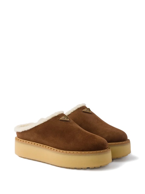 Prada shearling-lined suede mules - Brown - zdjęcie produktu nr 1