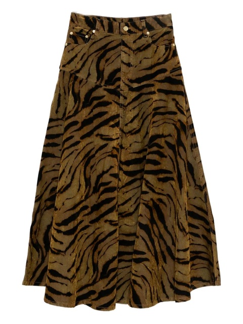 GANNI tiger-print denim maxi skirt - Brown - zdjęcie produktu nr 2