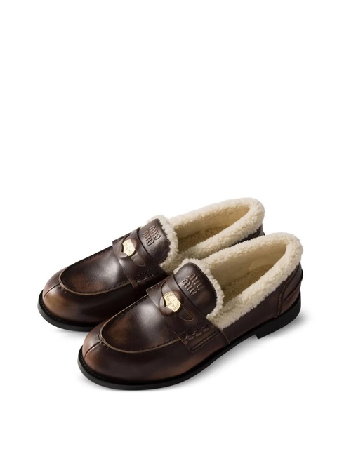 Miu Miu shearling-lined penny loafers - Brown - zdjęcie produktu nr 2