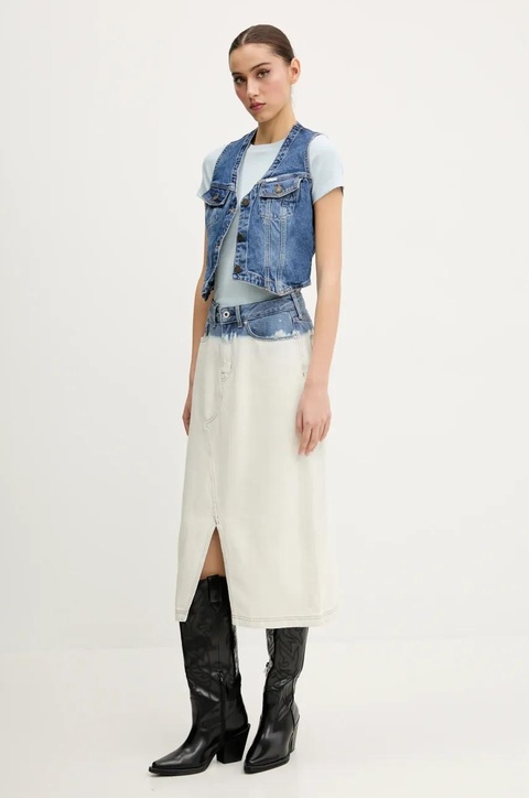 Guess Jeans kamizelka jeansowa kolor granatowy jednorzędowa W5GN74 D5M46 - zdjęcie produktu nr 2