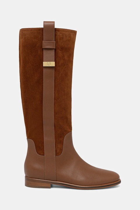 Pollini kozaki skórzane damskie kolor brązowy na płaskim obcasie PA26013C0NPA220A - zdjęcie produktu nr 2