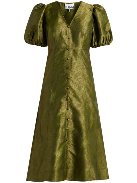 GANNI jacquard puff-sleeve midi dress - Green - zdjęcie produktu nr 1