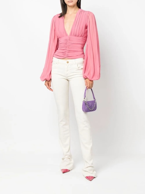 Blumarine ruched V-neck silk blouse - Pink - zdjęcie produktu nr 1
