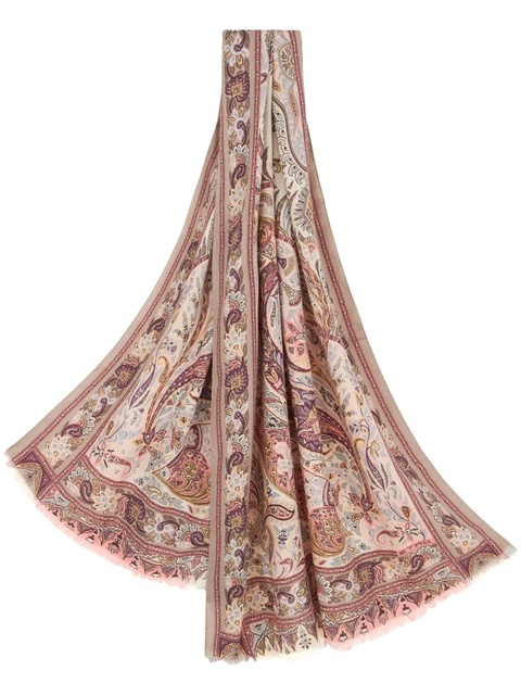 ETRO paisley-print frayed-edge cashmere-blend scarf - Red - zdjęcie produktu nr 1