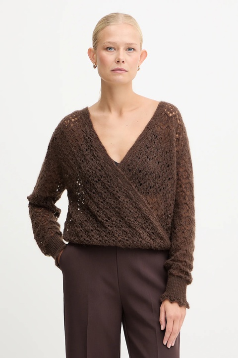 Twinset sweter z dodatkiem moheru damski kolor brązowy lekki 252TT3200 - zdjęcie produktu nr 1