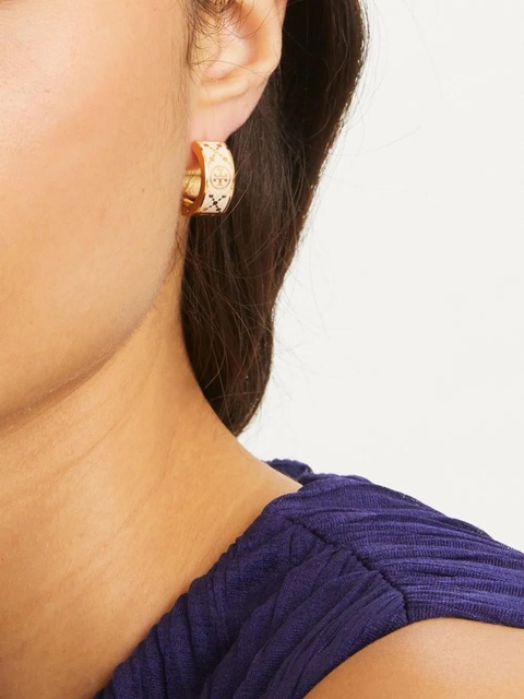 Tory Burch small T monogram hoop earrings - Gold - zdjęcie produktu nr 2