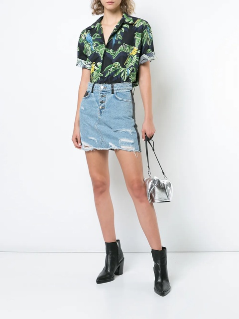 AMIRI leather denim fringe skirt - Blue - zdjęcie produktu nr 2
