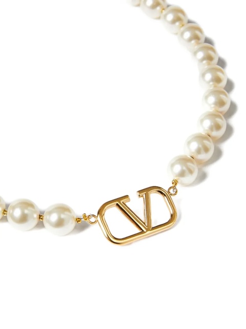 Valentino Garavani VLogo Signature pearl-embellished necklace - Gold - zdjęcie produktu nr 1