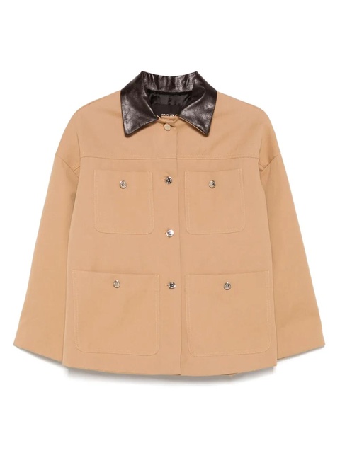 Maje leather-collar cotton jacket - Neutrals - zdjęcie produktu nr 1