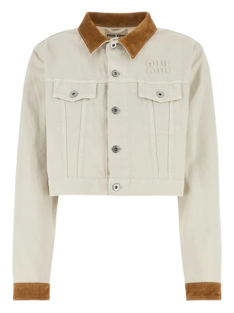 Miu Miu cropped denim jacket - Neutrals - zdjęcie produktu nr 1