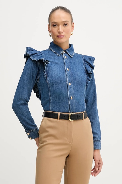 Sisley koszula bawełniana damska kolor granatowy regular z kołnierzykiem klasycznym 53GELQ09N - zdjęcie produktu nr 1