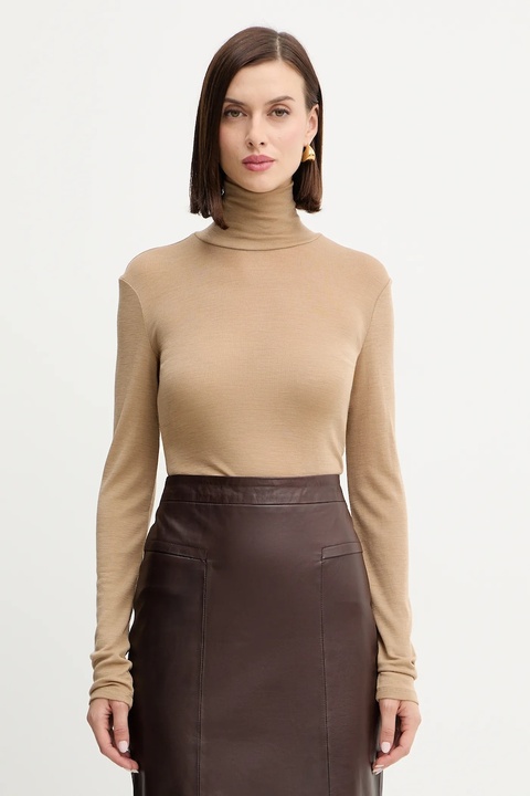 Weekend Max Mara longsleeve z dodatkiem wełny TESEO kolor zielony z golfem 2525946052600 - zdjęcie produktu nr 1