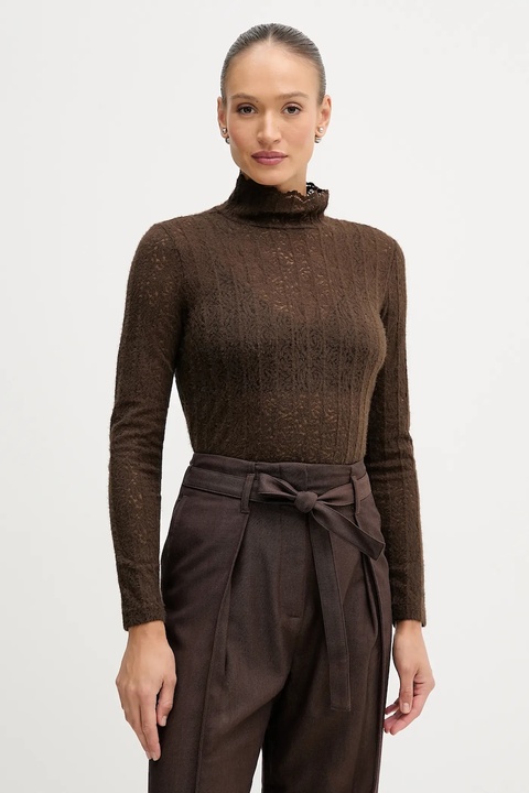 United Colors of Benetton sweter damski kolor brązowy lekki z półgolfem 5W77DQ0AT - zdjęcie produktu nr 1