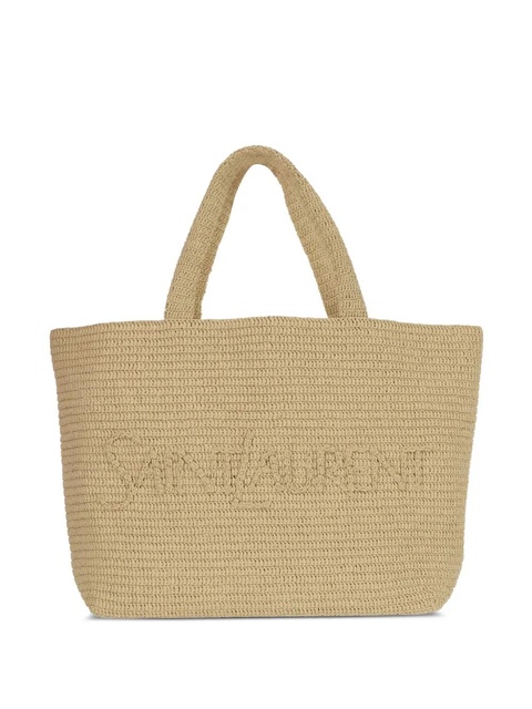 Saint Laurent logo raffia tote bag - Neutrals - zdjęcie produktu nr 1