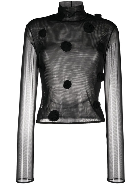 Blumarine floral-appliqué long-sleeve mesh top - Black - zdjęcie produktu nr 1
