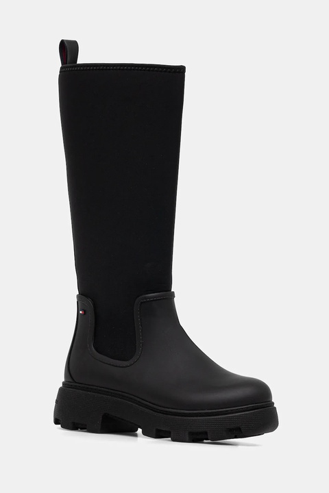 Tommy Hilfiger kalosze FLAG LONG RAINBOOT WARM LINING damskie kolor czarny FW0FW08973 - zdjęcie produktu nr 1