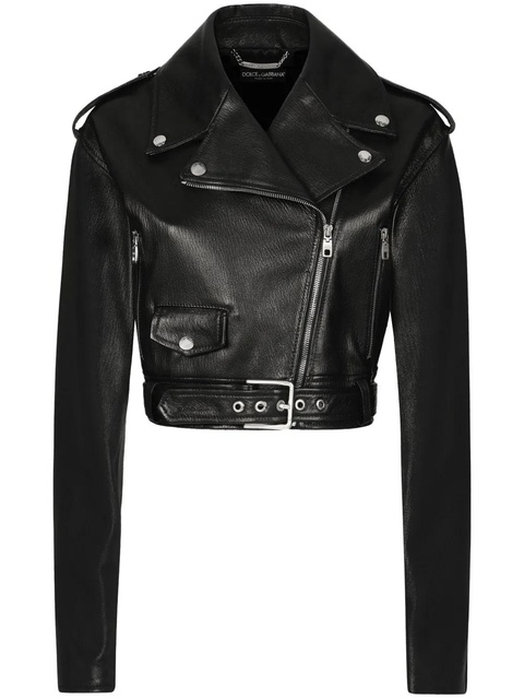 Dolce & Gabbana cropped leather biker jacket - Black - zdjęcie produktu nr 1