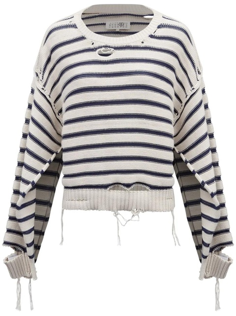 MM6 Maison Margiela crew-neck striped cotton jumper - White - zdjęcie produktu nr 1