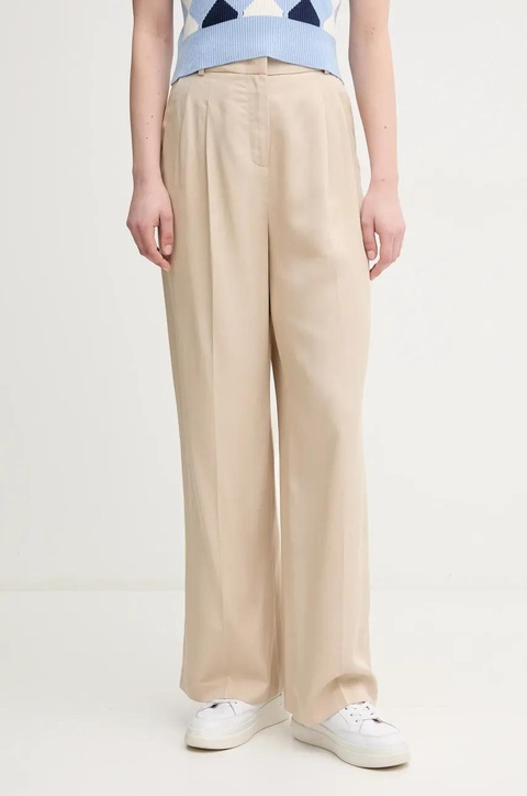United Colors of Benetton spodnie damskie kolor beżowy szerokie high waist 4Y09DF08X - zdjęcie produktu nr 1