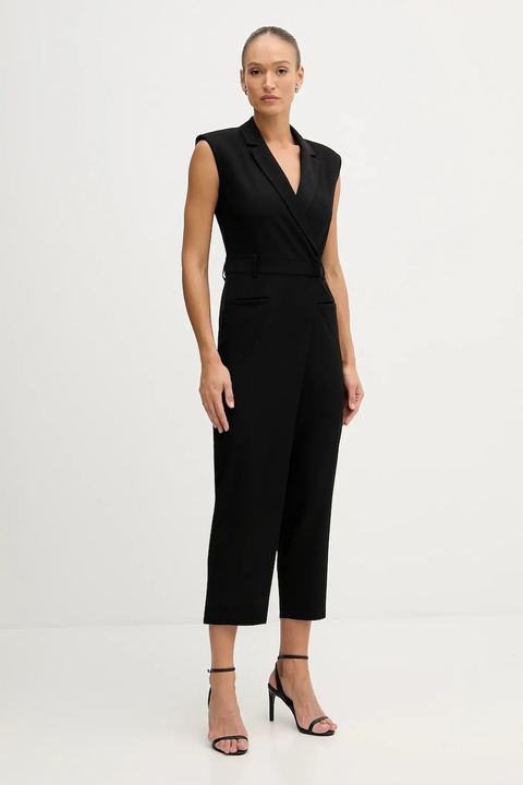 Sisley kombinezon z domieszką wełny kolor czarny z dekoltem w szpic 41FQLT00S - zdjęcie produktu nr 1