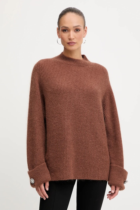 Pinko sweter z domieszką wełny damski kolor brązowy z półgolfem 105563 A2S5 - zdjęcie produktu nr 1