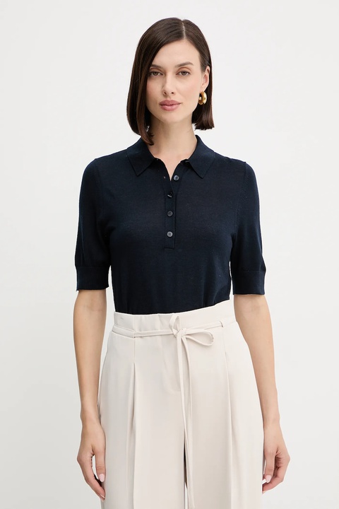 BOSS polo wełniane damski kolor granatowy 50545015 - zdjęcie produktu nr 1