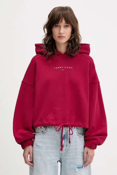 Tommy Jeans bluza bawełniana damska kolor różowy z kapturem z nadrukiem DW0DW21607 - zdjęcie produktu nr 1