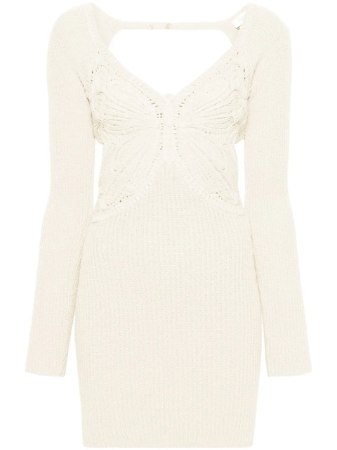 Blumarine butterfly-embroidered ribbed midi dress - Neutrals - zdjęcie produktu nr 1