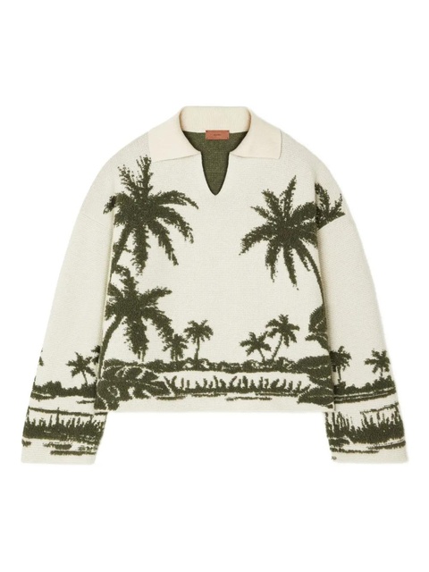Alanui palm tree-print polo-neck sweater - Neutrals - zdjęcie produktu nr 1