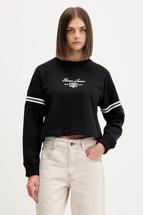 Guess Jeans bluza bawełniana damska kolor czarny z aplikacją W5BQ25 KCYM1 - zdjęcie produktu nr 1