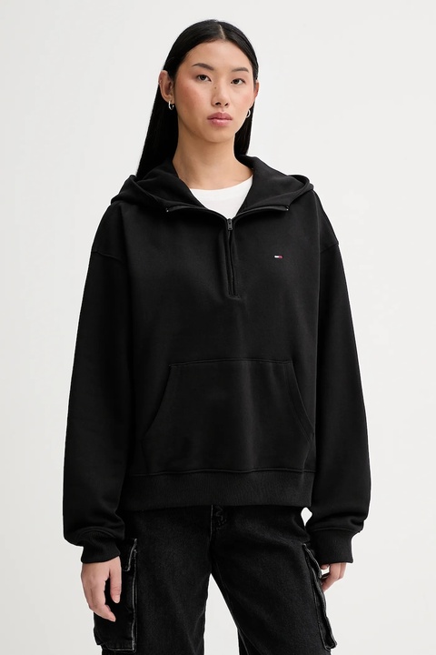 Tommy Jeans bluza bawełniana damska kolor czarny z kapturem gładka DW0DW21924 - zdjęcie produktu nr 1