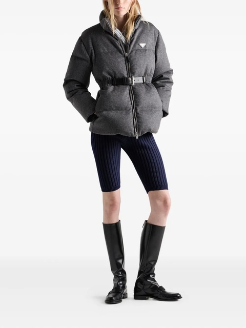 Prada Loden triangle-logo belted puffer jacket - Grey - zdjęcie produktu nr 1