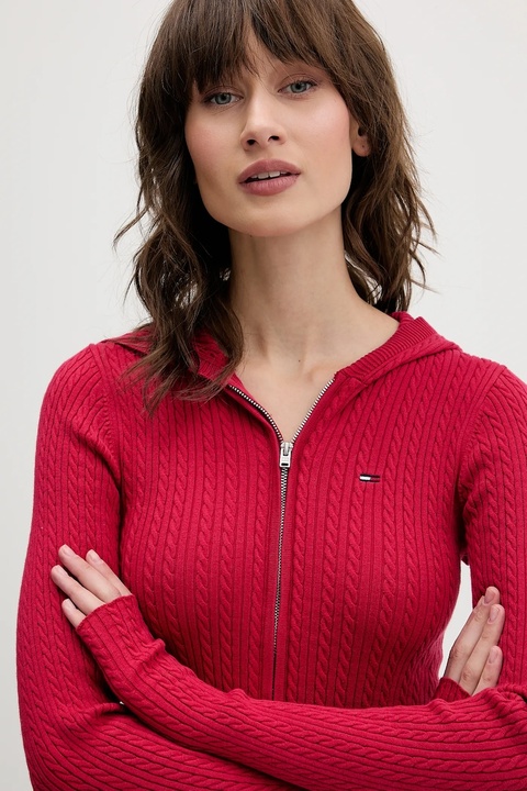 Tommy Jeans kardigan damski kolor bordowy lekki DW0DW21673 - zdjęcie produktu nr 2