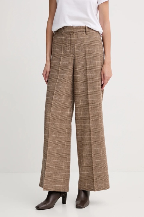Marc O'Polo spodnie z wełną damskie kolor brązowy szerokie high waist 508015010417 - zdjęcie produktu nr 1