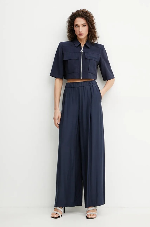 Patrizia Pepe spodnie damskie kolor granatowy szerokie high waist 2P1673 A057 - zdjęcie produktu nr 2