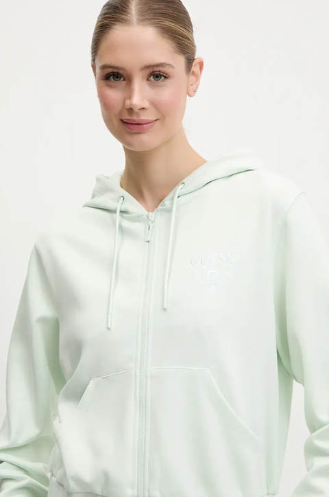 Guess bluza ROBERTA damska kolor turkusowy z kapturem z aplikacją V5RQ20 KC3D2 - zdjęcie produktu nr 2