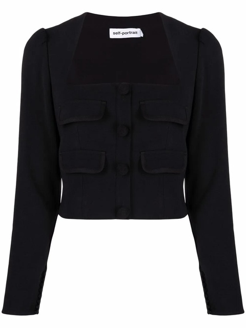 Self-Portrait square-neck crepe top - Black - zdjęcie produktu nr 1