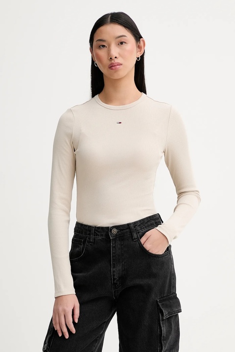 Tommy Jeans longsleeve damski kolor beżowy DW0DW17387 - zdjęcie produktu nr 1