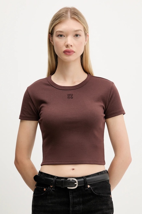 HUGO t-shirt damski kolor brązowy 50512000 - zdjęcie produktu nr 1
