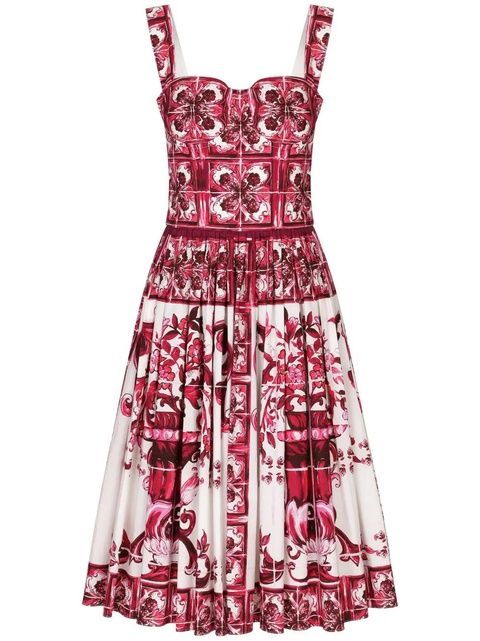 Dolce & Gabbana Majolica-print cotton midi dress - Red - zdjęcie produktu nr 1