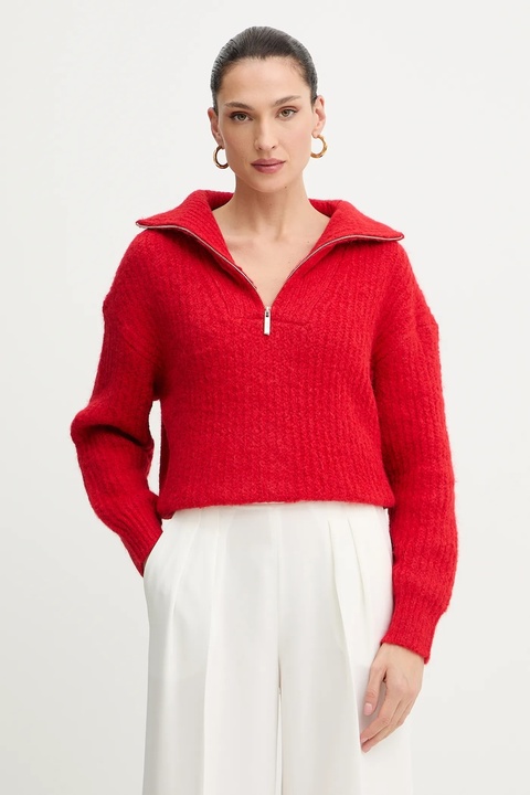 Morgan sweter damski kolor czerwony ciepły z półgolfem MFLAMI - zdjęcie produktu nr 1