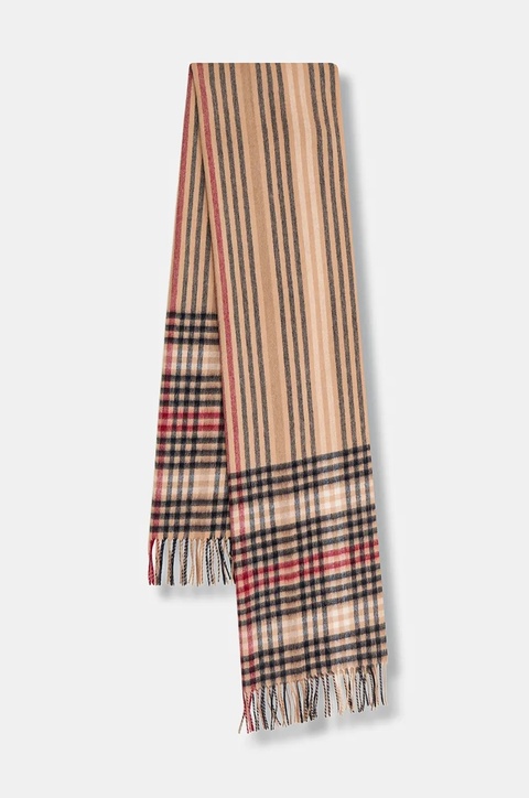 Barbour szalik wełniany kolor brązowy wzorzysty LSC0482 - zdjęcie produktu nr 1